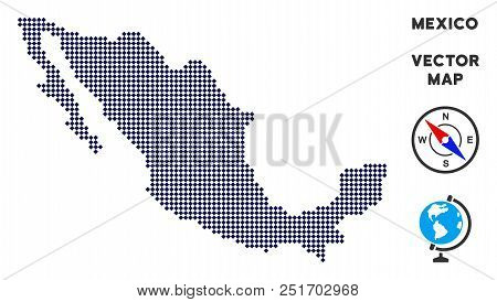 Pixelated Mexico Map. Abstract Geographic Map. Dots Have Rhombus Form And Dark Blue Color. Vector Co