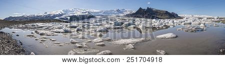 Panoramic View Of Fjallsárlón Glacier Lagoon In Iceland.