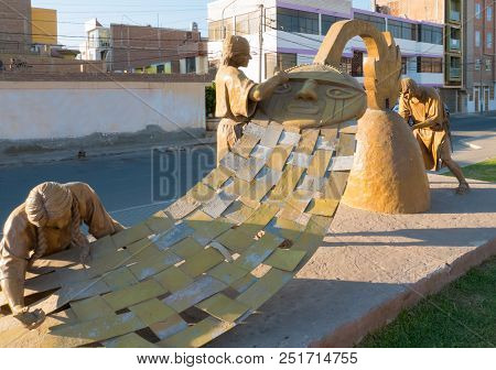 Peru July 27 2018 Statue Representing Goldsmith Ceramist And Weavers  In Yortuque Walk Chiclayo Town