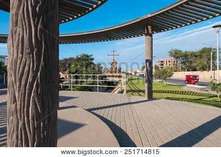 Peru July 27 2018 Yortuque Walk Is A Natural Walk Surrounds By Statue Representing Moche Deities Loc