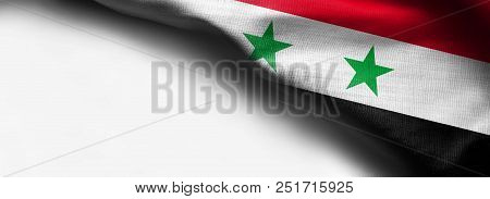 Waving Flag Of Syria On White Background - Right Top Corner Flag