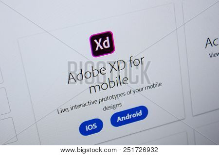 Ryazan, Russia - July 11, 2018: Adobe Xd For Mobile, Software Logo On The Official Website Of Adobe