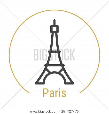 Paris, France Vector Line Icon With Gold Circle Isolated On White. Parice Landmark - Emblem - Print 