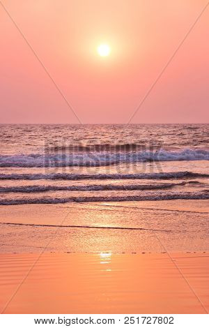 Sunset On Over The Indian Ocean. Goa, India