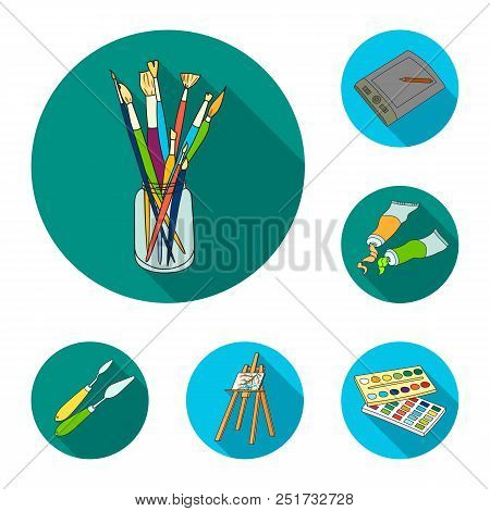 Painter And Drawing Flat Icons In Set Collection For Design. Artistic Accessories Vector Symbol Stoc