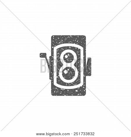 Twin Lens Reflex Camera Icon In Grunge Texture. Vintage Style Vector Illustration.