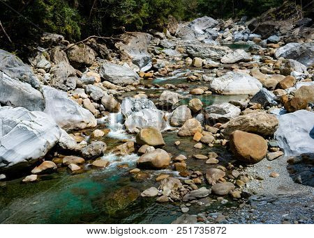 River View With Marble Rocks Along Shakadang Trail In Taroko Gorge National Park In Hualien Taiwan