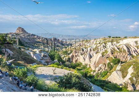 Pigeon Valley And Ushisar Castle In Cappadocia, Central Anatolia,turkey