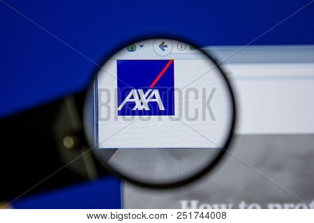 Ryazan, Russia - July 11, 2018: Axa.com Website On The Display Of Pc