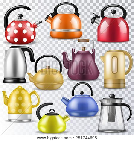 Kettle Vector Teakettle Or Teapot To Drink Tea On Teatime And Boiled Coffee Beverage In Electric Boi