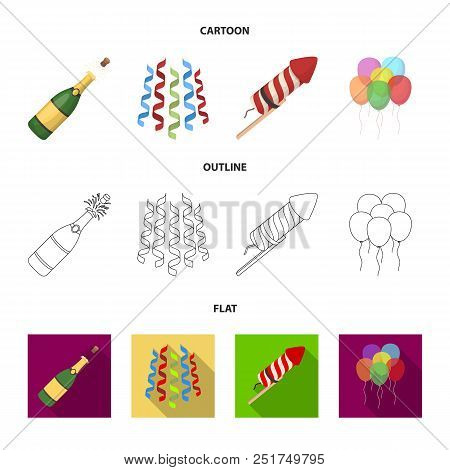 Champagne, Fireworks And Other Accessories At The Party.party And Partits Set Collection Icons In Ca