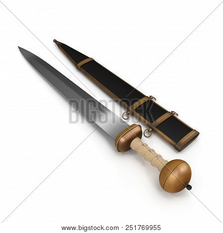 Roman Gladius Short Sword With Sheath On White. 3d Illustration