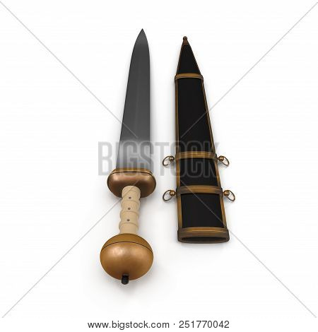Roman Gladius Short Sword With Sheath On White. 3d Illustration