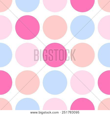 Tile Vector Pattern With White And Pink Polka Dots On White Background