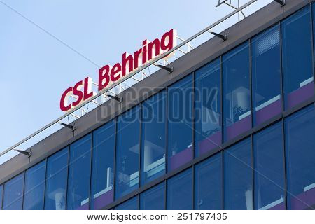 Prague, Czech Republic - October 14 2017: Csl Behring Biopharmaceutical Company Logo On Headquarters