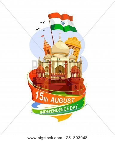 India Independence Day Card Isolated On White Background. Cartoon India Greeting Card Design Templat