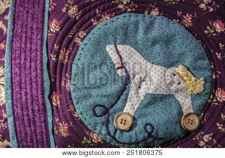 Toy Horse On Circle. Handicraft Made With Pachtwork Techniques