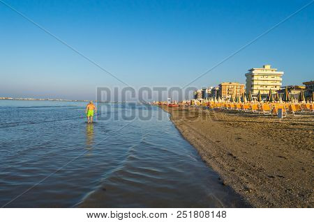 View Of The Beach And The Town Of Igea Marina On The Adriatic Coast Of Italy Near Rimini