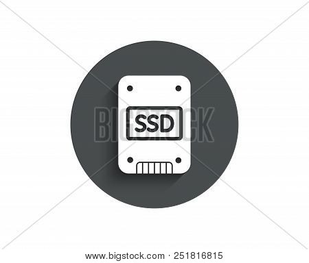 Ssd Icon. Solid-state Drive Sign. Storage Disk Symbol. Circle Flat Button With Shadow. Vector