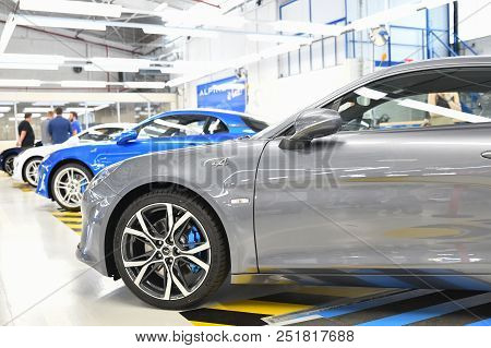 Dieppe, France - June 30, 2018: The New Model Of The Sports Car Alpine A110 Is Exhibited At The Fact