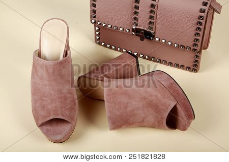 Woman Summer Shoes With Accecories On Background