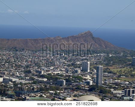 Honolulu - October 14, 2015:  Aerial View Of Honolulu Cityscape, Diamondhead, Uh Manoa, Ala Wai Golf