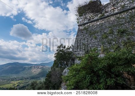 Architecture Design Detail Of Caetani Stone Medieval Castle. Beautiful Wallpaper Background. Sermone