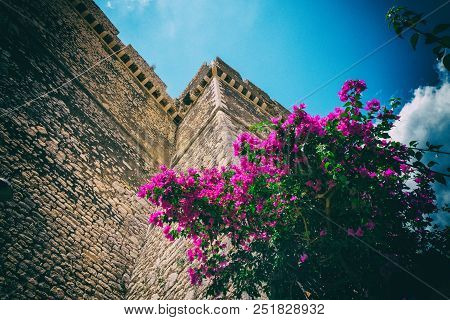 Architecture Design Detail Of Caetani Stone Medieval Castle. Beautiful Wallpaper Background. Sermone