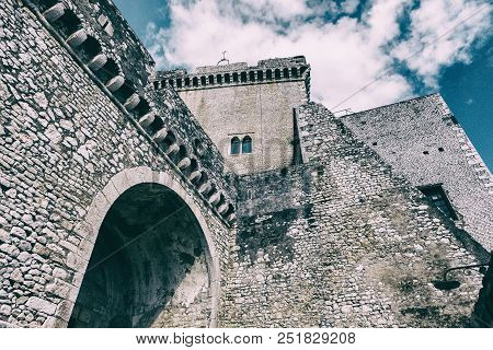 Architecture Design Detail Of Caetani Stone Medieval Castle. Beautiful Wallpaper Background. Sermone