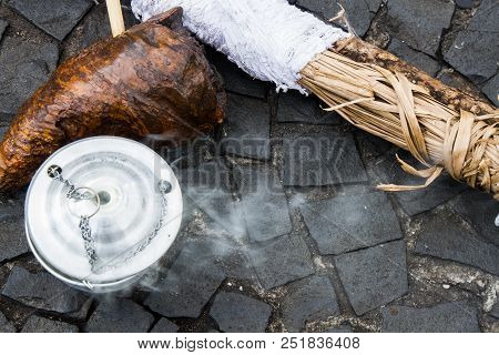 Handmade Umbanda Tools And Objects Made With Nature Materials In The Street. Wallpaper Background Of