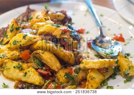 Fried Potatoes And Meat, Ojakhuri - Traditional Georgian Food