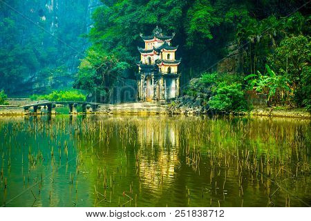 Main Famous Temple Close To Lake Of The Bich Dong Pagoda Complex, Tam Coc, Ninh Binh In Vietnam