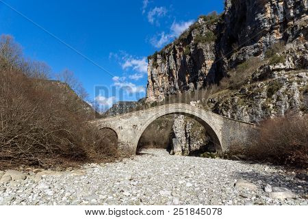 Landscape Of Bridge Of Missios In Vikos Gorge And Pindus Mountains, Zagori, Epirus, Greece