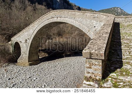 Landscape Of Bridge Of Missios In Vikos Gorge And Pindus Mountains, Zagori, Epirus, Greece