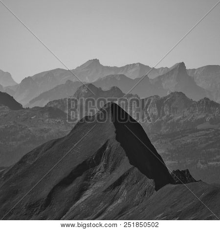 Mount Tannhorn And Other Mountains Of The Swiss Alps. View From Mount Brienzer Rothorn.