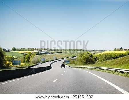 Car Driving Fast On French Highway Near Montargis Sunny Summer Day Destination Holiday