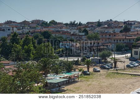 Nea Fokea, Kassandra, Chalkidiki, Greece - June 24, 2014: Panorama To Resort Of Nea Fokea At Kassand