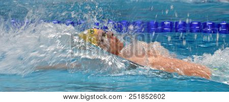 Budapest, Hungary - Jul 25, 2017. Competitive Swimmer Larkin Mitchell (aus) In The 100m Backstroke F