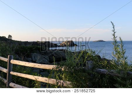 Beach Landscape Of Nahant, Massachusetts In The Summer Time At Dusk.