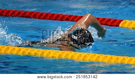 Budapest, Hungary - Jul 25, 2017. Competitive Swimmer Ledecky Katie (usa) In The 200m Freestyle Semi