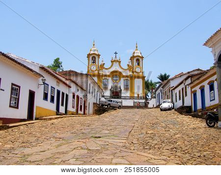 Ouro Preto, Brazil. November 10 Th 2016. Street In The Famous Of Historical Town Ouro Preto Minas Ge