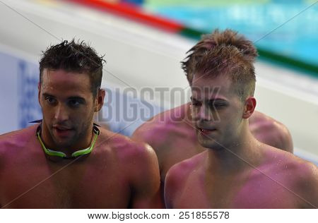 Budapest, Hungary - Jul 25, 2017. Competitive Swimmer Kenderesi Tamas (hun) And Le Clos Chad (rsa) A