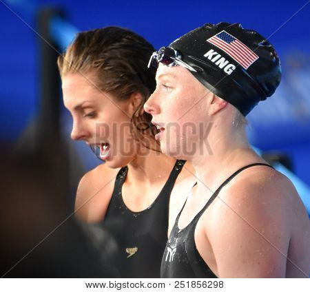 Budapest, Hungary - Jul 25, 2017. Competitive Swimmer Meili Katie (usa) And King Lilly (usa) Winner 
