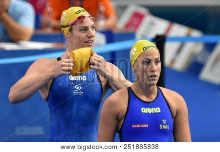 Budapest, Hungary - Jul 26, 2017. Competitive Swimmer Lindborg Ida (swe) And Seebohm Emily (aus) Swi