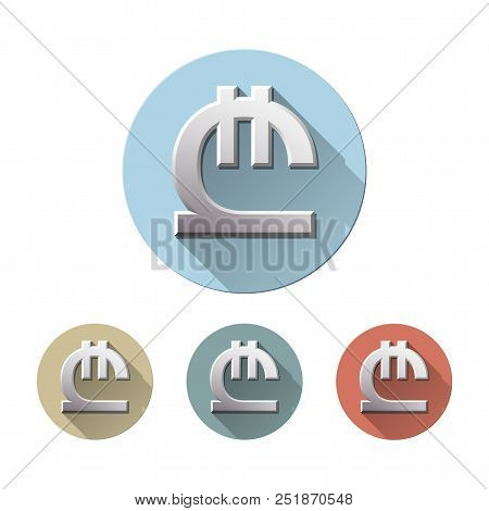 Set Of Lari Currency Symbol On Colored Circle Flat Icons, Isolated On White. Georgian Sign Monetary 
