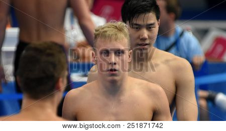 Budapest, Hungary - Jul 26, 2017. Competitive Swimmer Sos Daniel (hun) And Qin Haiyang (chn) Swimmin
