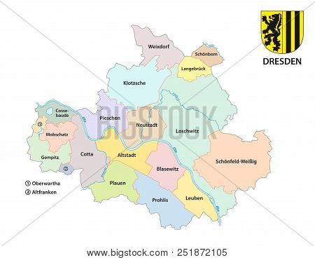 Dresden, Administrative And Political Map Of The Saxon Capit With Coat Of Arms