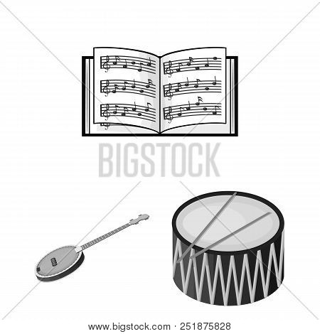 Musical Instrument Monochrome Icons In Set Collection For Design. String And Wind Instrument Isometr