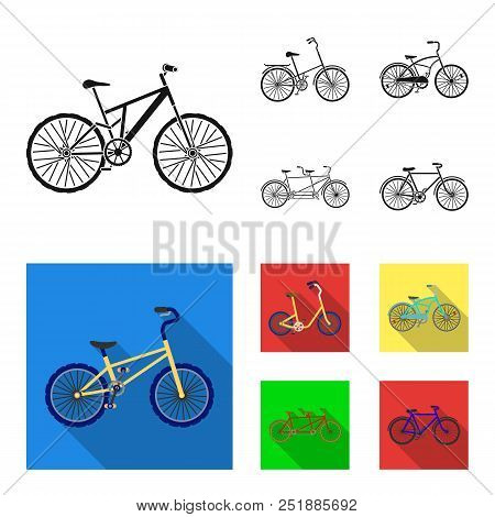 Children Bicycle, A Double Tandem And Other Types.different Bicycles Set Collection Icons In Black, 