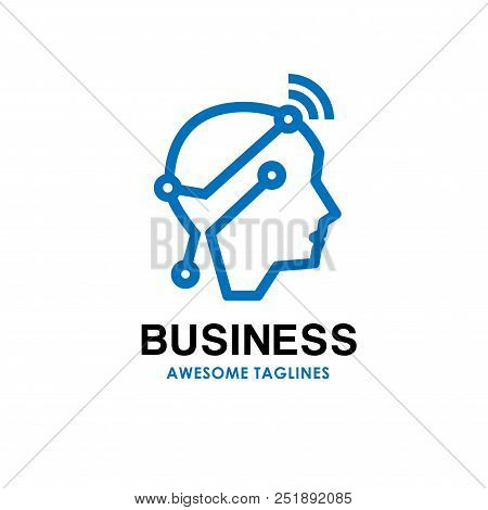 Smart Human Head Logo, Digital Human Vector Logo Concept , Human Head With Digital Technology Logo